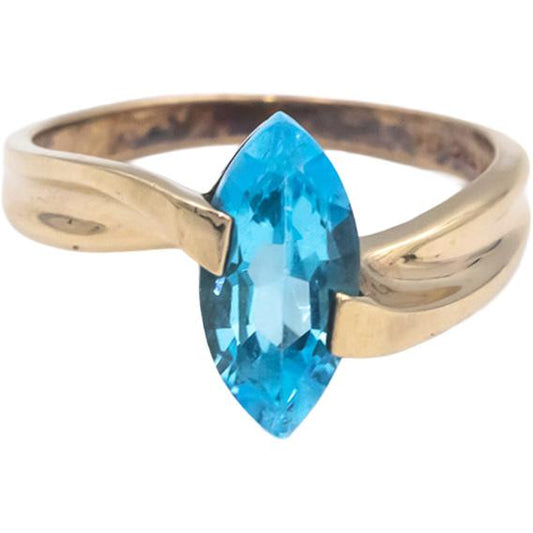 Blue Topaz Marquise Cut 10k Yellow Gold Solitaire Ring 1.0CT Size 7