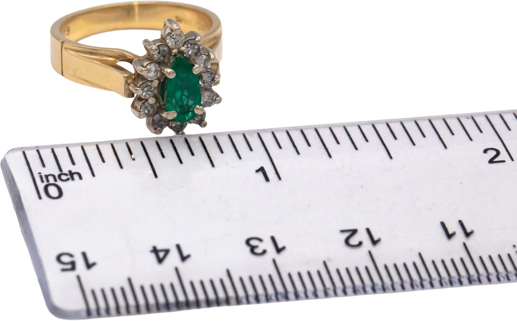 Emerald and Diamond 14k Yellow Gold Halo Cocktail Ring 0.65CT Size 6