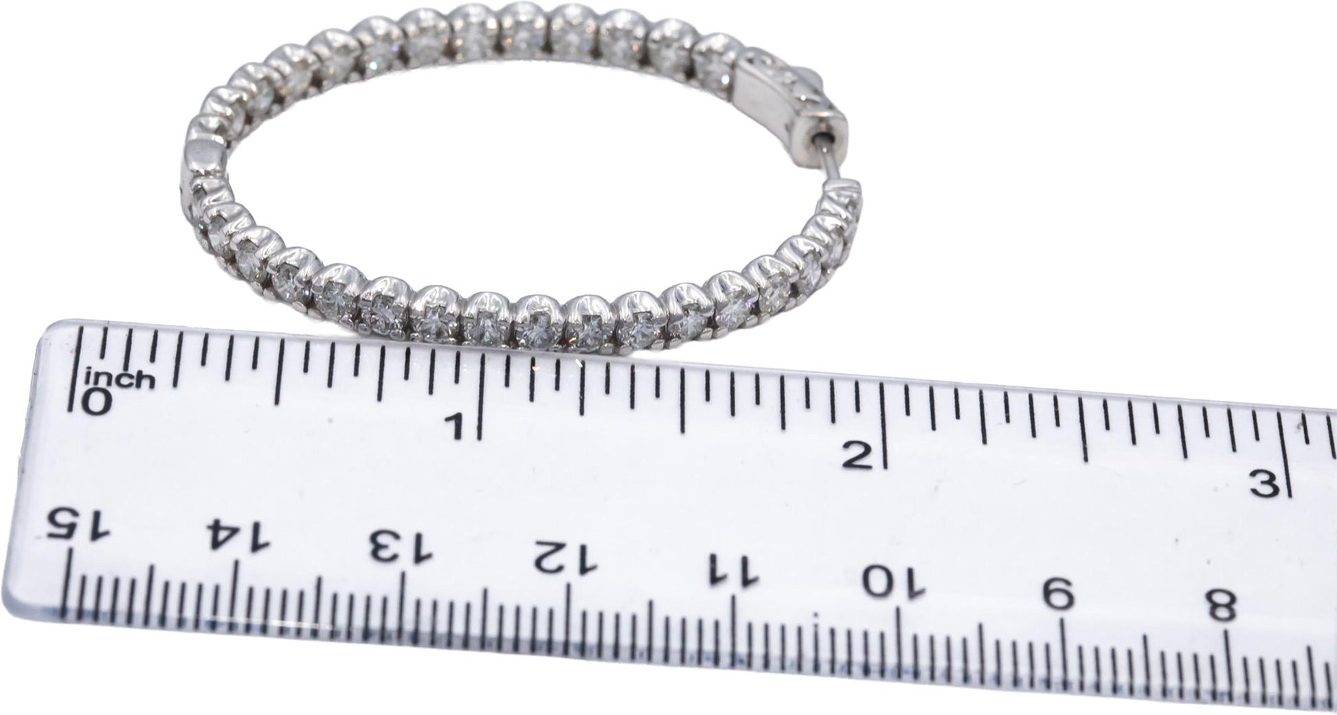 18k White Gold VS Round Diamond Oval Inside Out Hoop Earrings 5.41CT