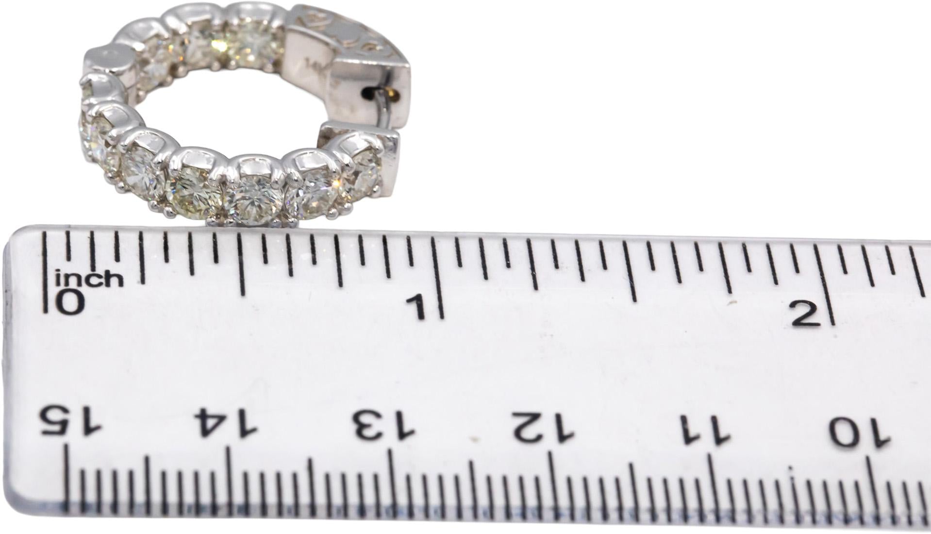 14k White Gold VS Round Diamond Inside Out Circle Hoop Earrings 4.41CT
