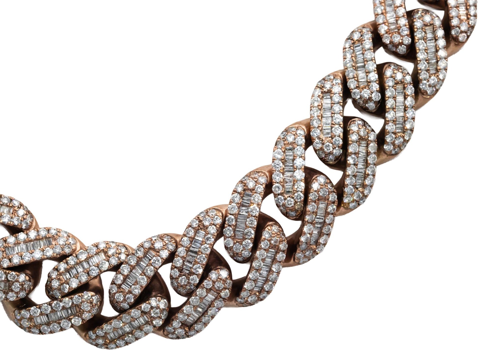 14k Rose Gold Diamond Iced Out Jumbo Cuban Link Necklace 60.0CTW