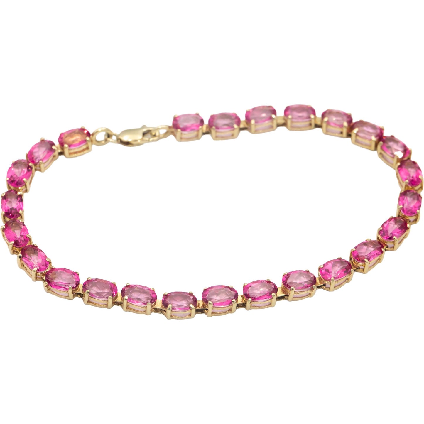 10k Yellow Gold Oval Cut Pink Topaz Fancy Link Bracelet 11.0CT