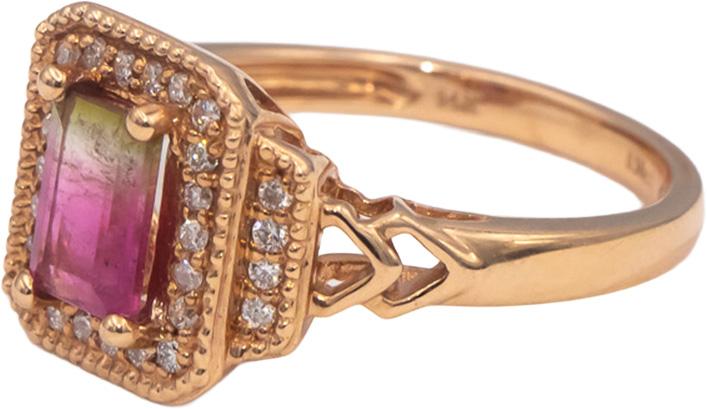 14k Rose Gold Bi-Color Tourmaline & Diamond Cocktail Ring 1.18CT Size 7
