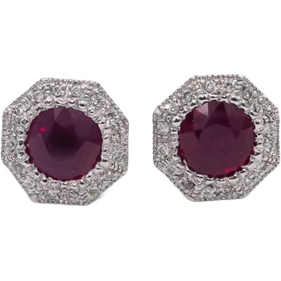 CGL Certified 14k White Gold Natural Ruby & Diamond Stud Earrings 2.32CTW