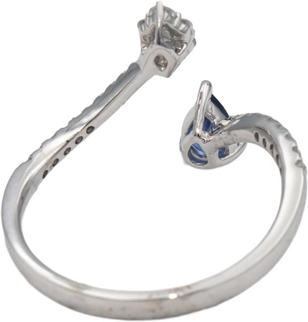 18k White Gold Pear Cut Sapphire & Round Diamond Bypass Ring 0.75CT Size 7.5