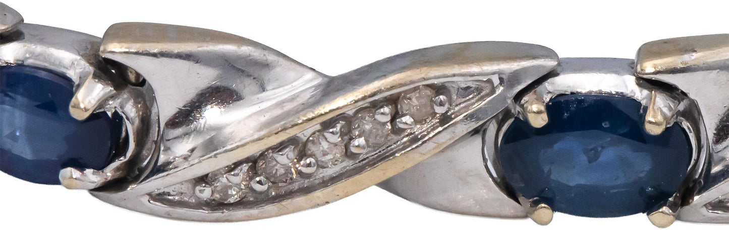 14k White Gold Oval Sapphire & Round Diamond Fancy Link Bracelet 4.50CT