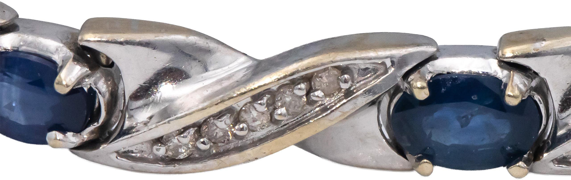 14k White Gold Oval Sapphire & Round Diamond Fancy Link Bracelet 4.50CT
