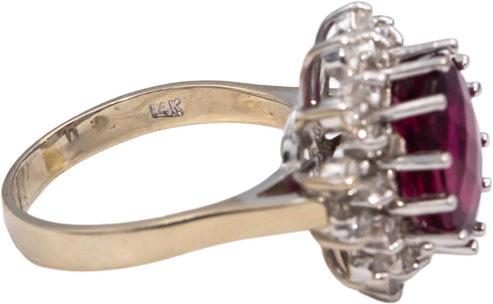 14k White Gold Oval Cut Pink Tourmaline Round Diamond Halo Ring 5.50CT Size 8