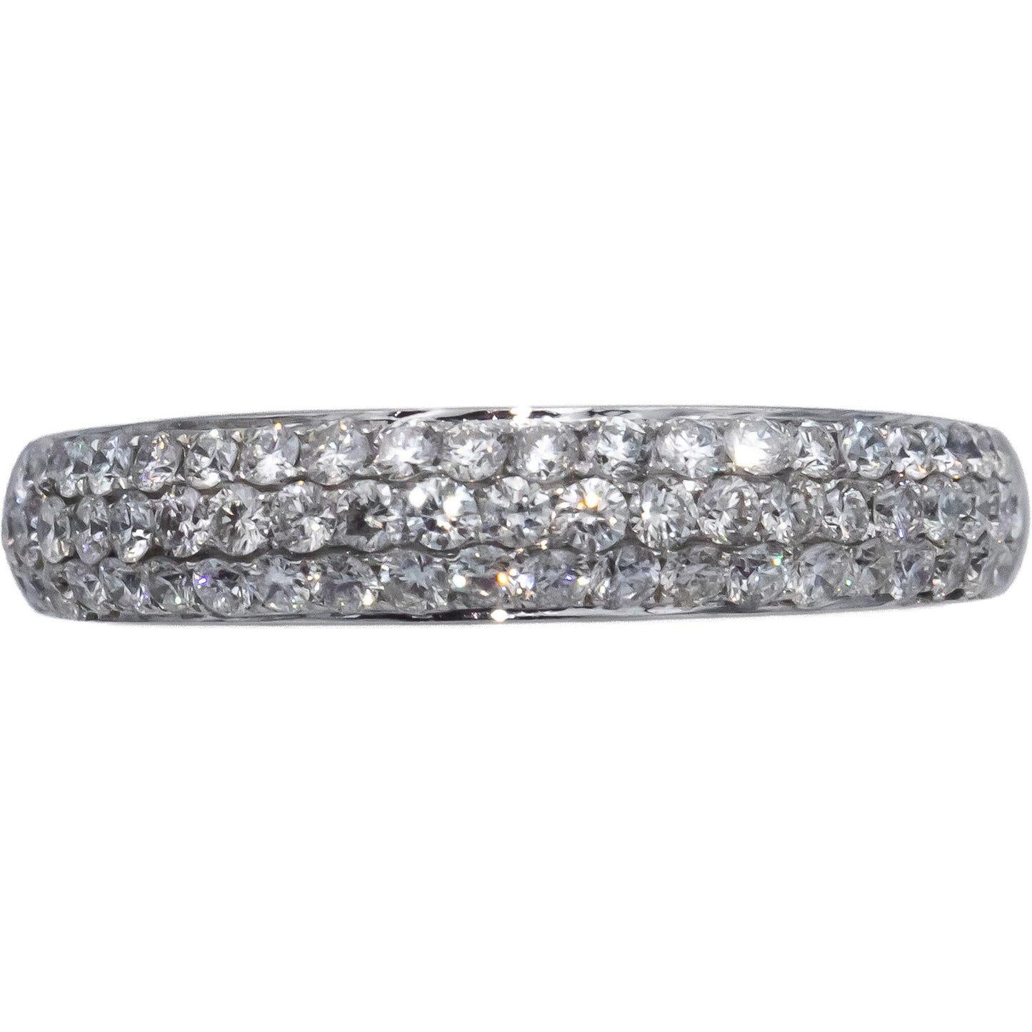 ODELIA 18k White Gold Round Diamond Three Row Band Ring 0.75CT Size 6.75
