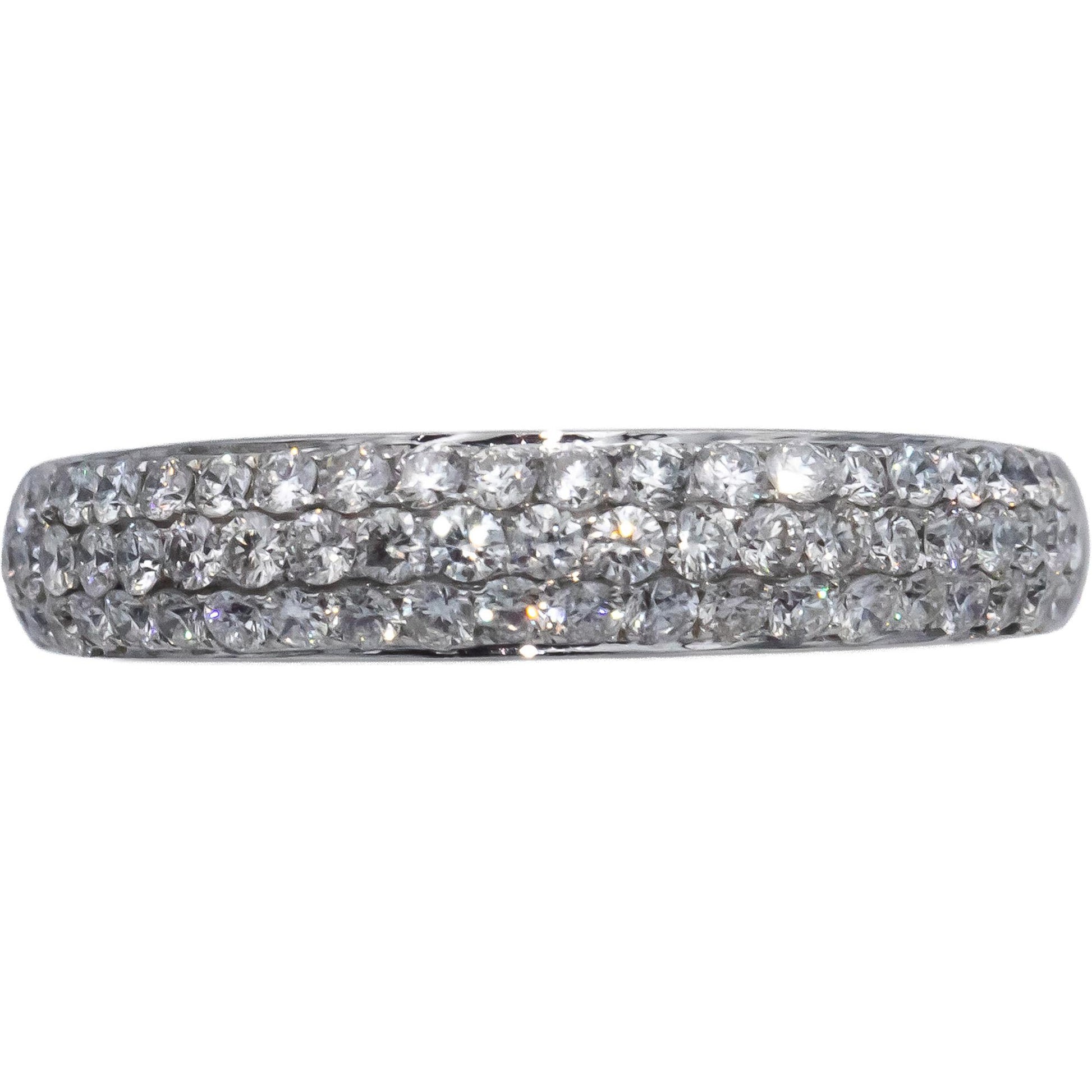 ODELIA 18k White Gold Round Diamond Three Row Band Ring 0.75CT Size 6.75