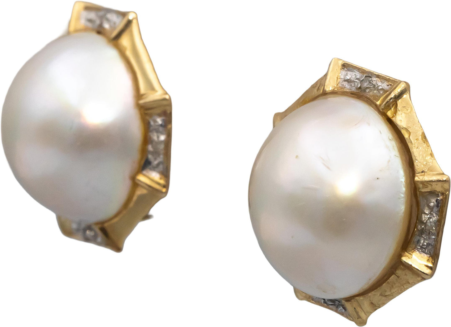 14k Yellow Gold Diamond & 15mm Mabe Pearl Clip-On Earrings 0.05CT