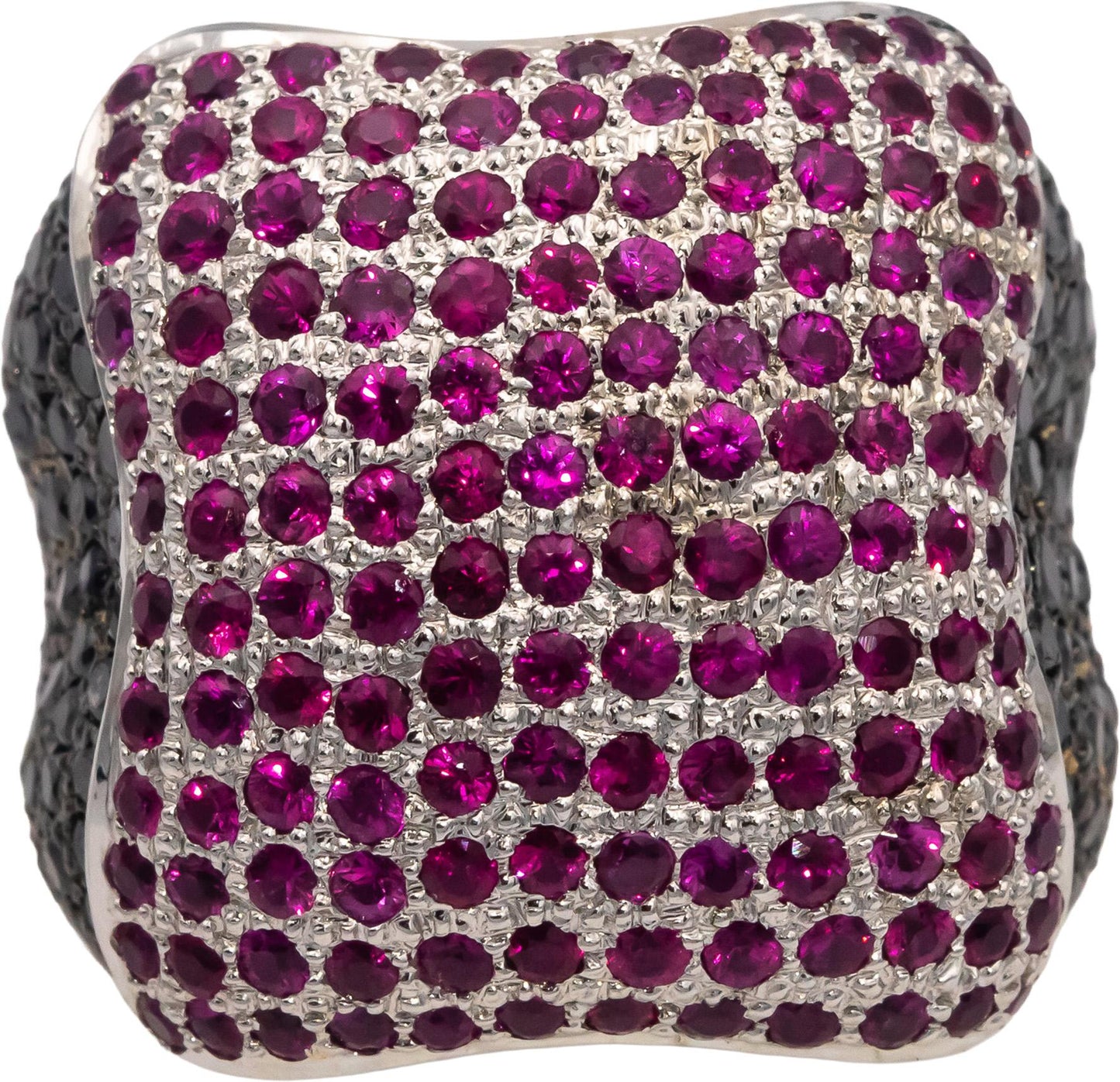 18k White Gold Black Diamond & Ruby Cluster Dome Ring 2.80CTW Size 8.75