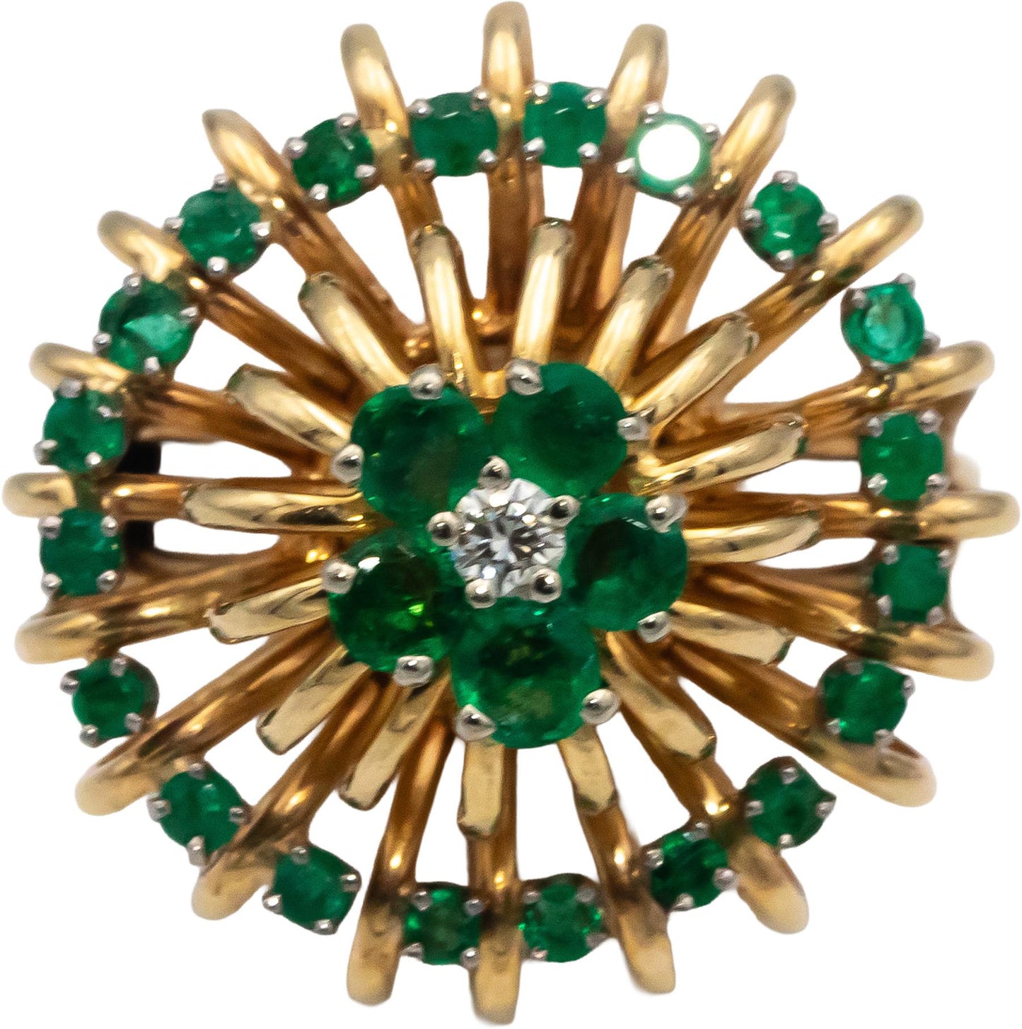 14k Yellow Gold Round Diamond & Emerald Cocktail Ring 0.93CT Size 7