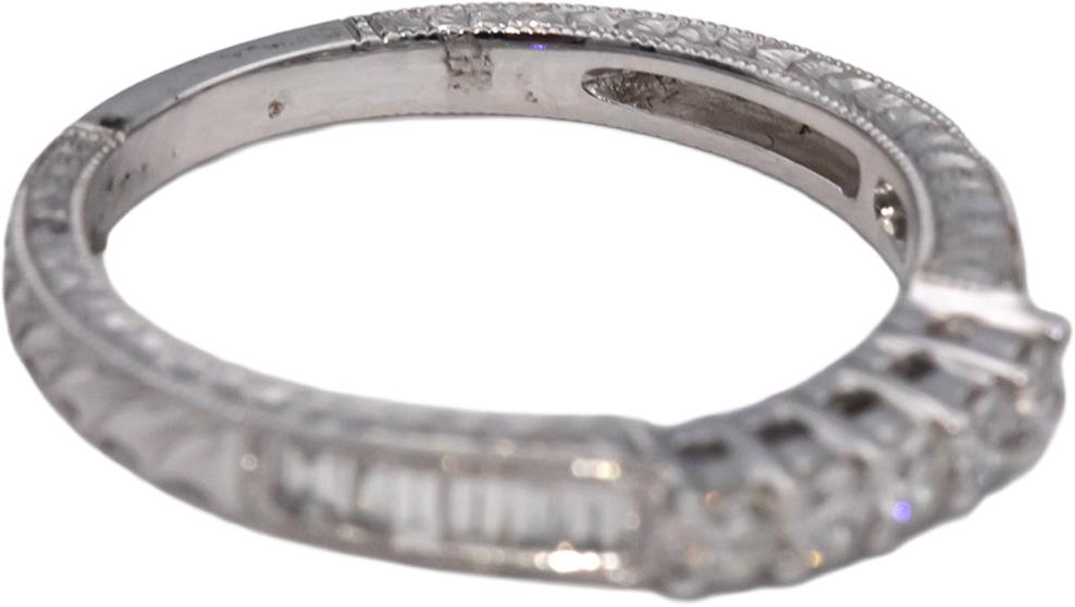 18k White Gold VS Round & Baguette Cut Diamond Band Ring 0.50CT Size 6.75