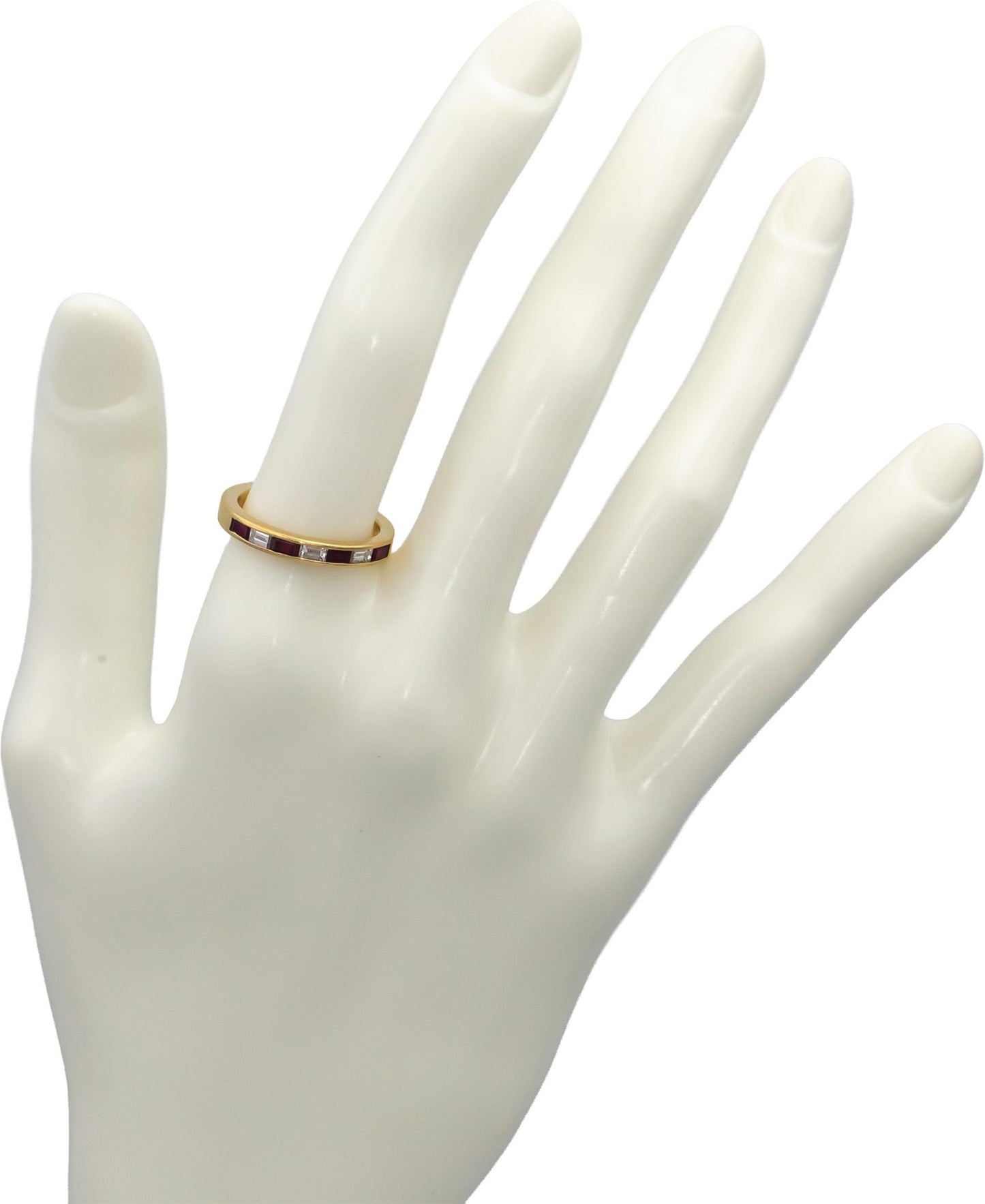 18k Yellow Gold Emerald Cut Ruby and Diamond Band Ring 0.75CTW Size 6.75