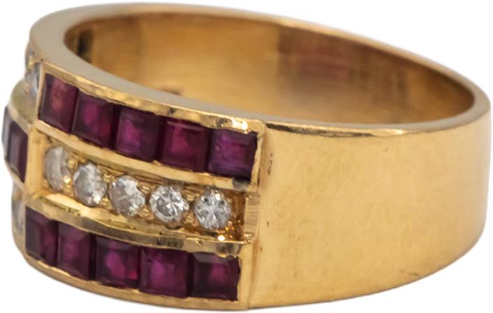18k Yellow Gold Round Diamond Square Cut Ruby Band Ring 1.0CTW Size 6.5