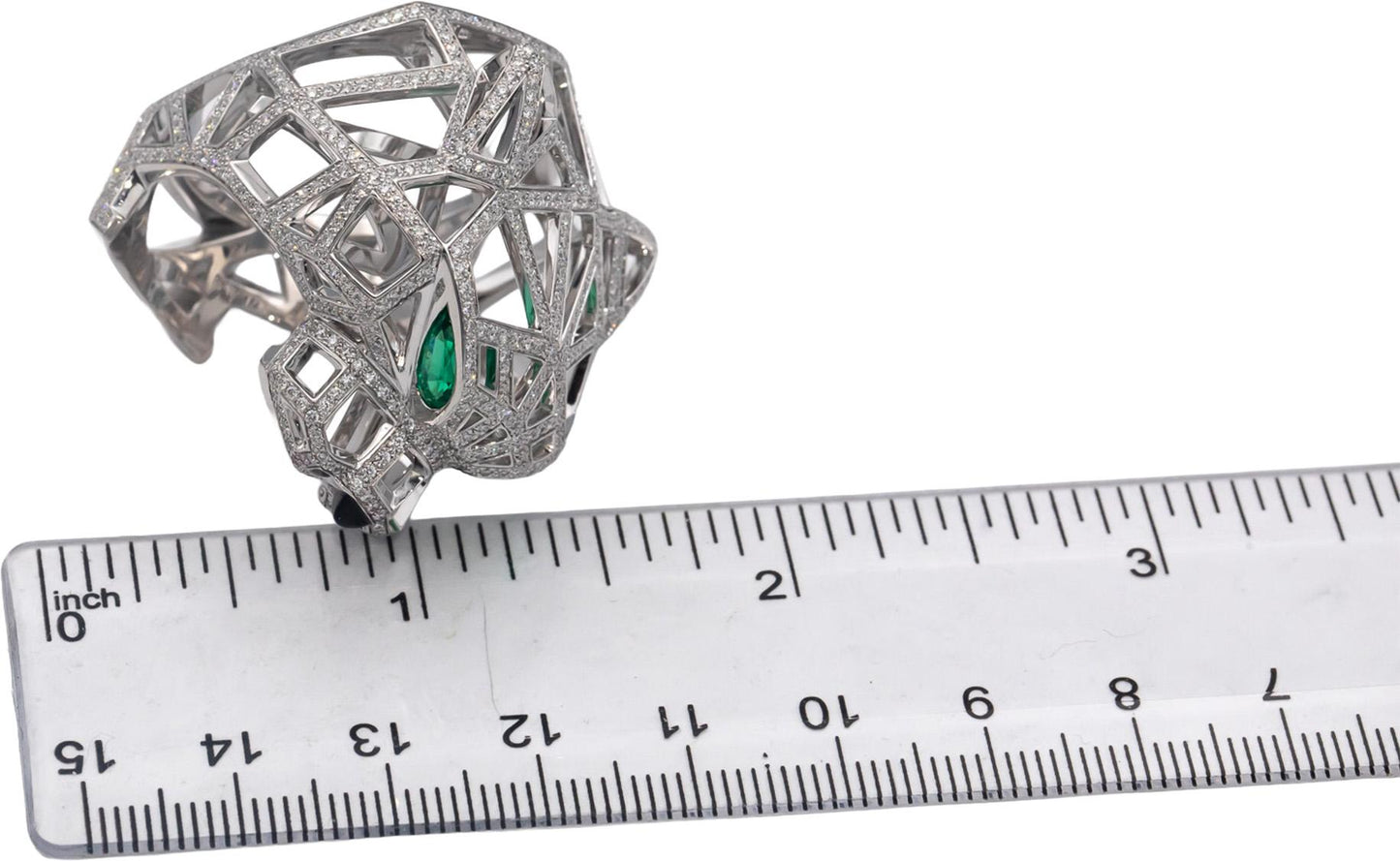 CARTIER 18k White Gold Panthere De Cartier Diamond Gemstone Ring $90,500 Retail