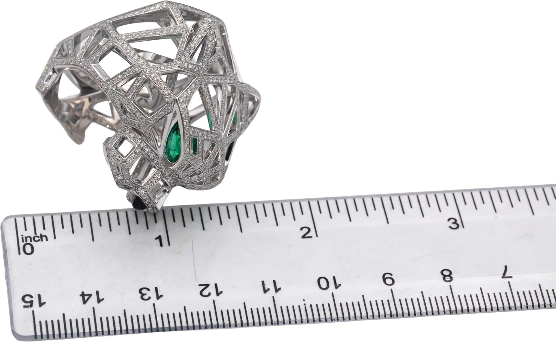 CARTIER 18k White Gold Panthere De Cartier Diamond Gemstone Ring $90,500 Retail