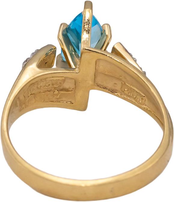 14k Yellow Gold Blue Topaz and Diamond Cocktail Ring 1.03CTW Size 6.25