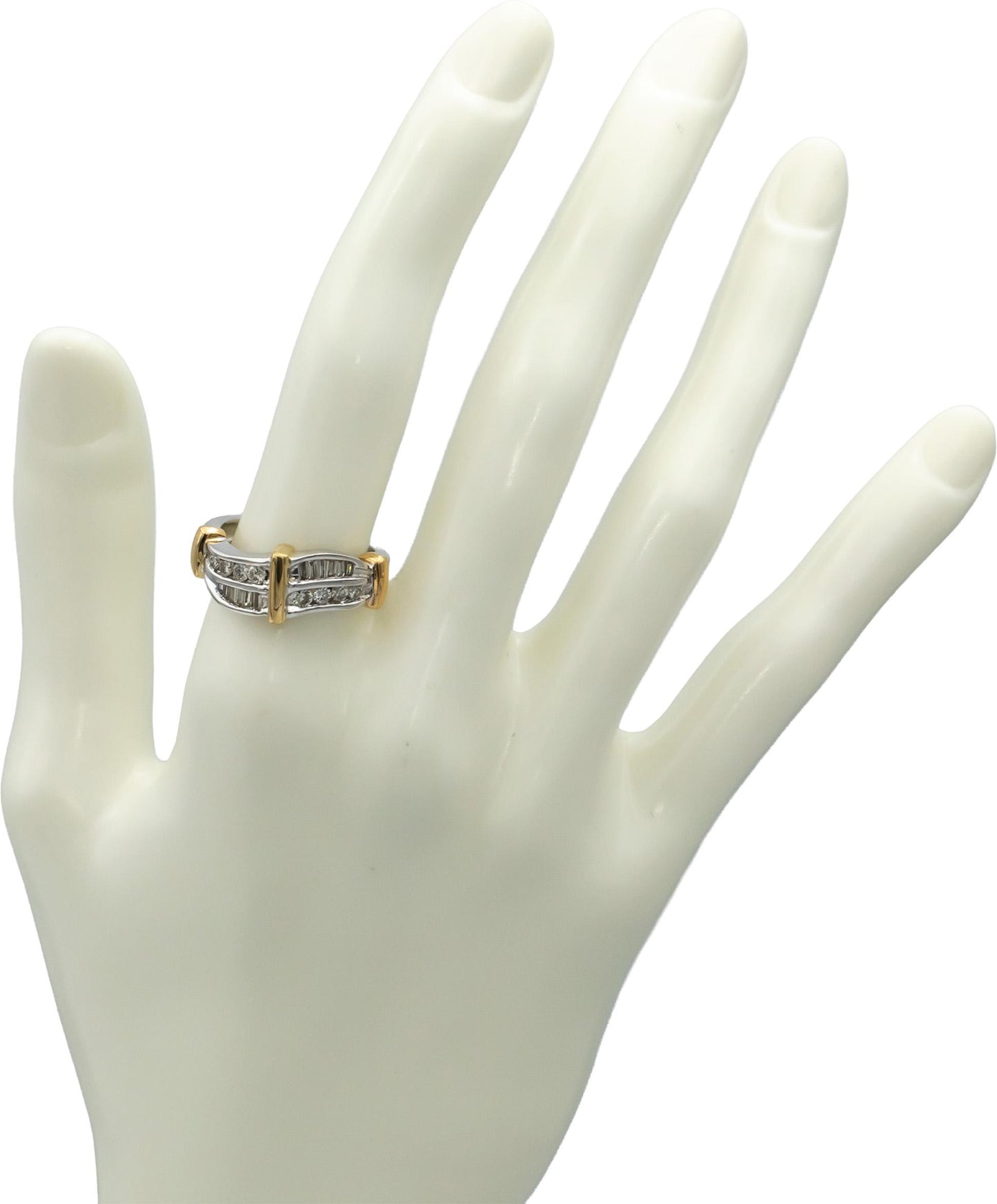 14k White & Yellow Gold Round & Baguette Cut Diamond Ring 0.50CT Size 7