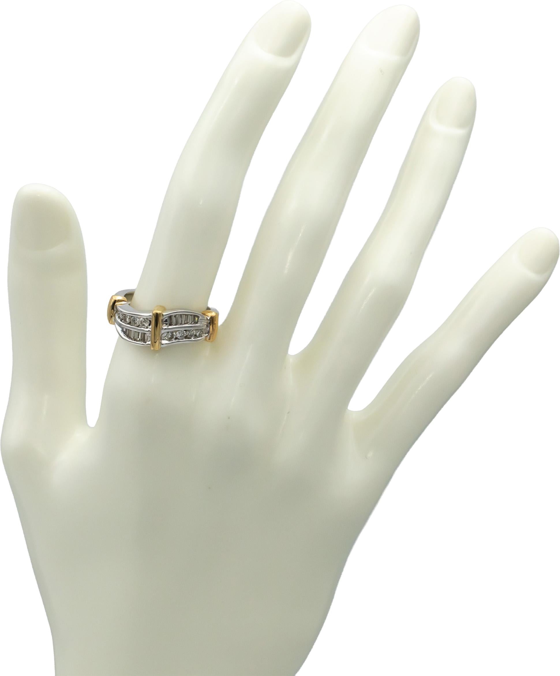 14k White & Yellow Gold Round & Baguette Cut Diamond Ring 0.50CT Size 7