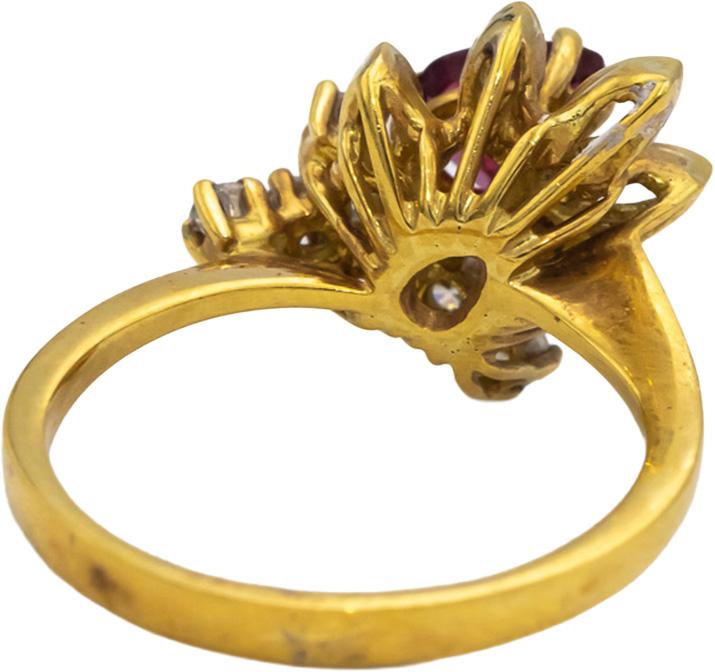 18k Yellow Gold Ruby and Diamond Floral Cocktail Ring 0.75CT Size 6