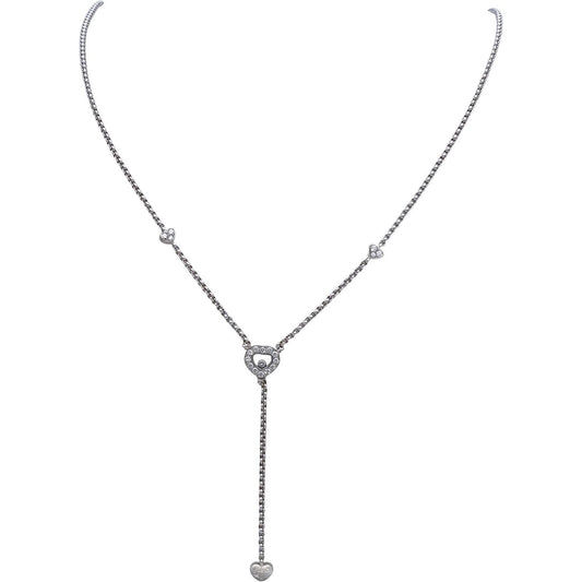 CHOPARD 18k White Gold VS Diamond Happy Diamond Lariat Heart Necklace 0.39CT