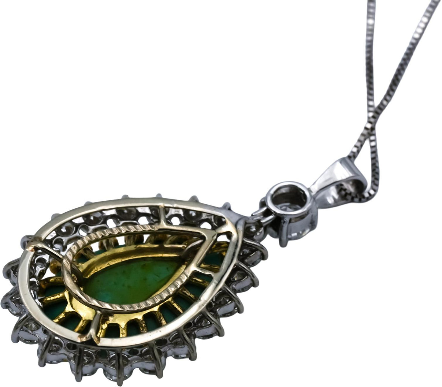 14k White & Yellow Gold VS Diamond Turquoise Statement Pendant Necklace 2.01CT