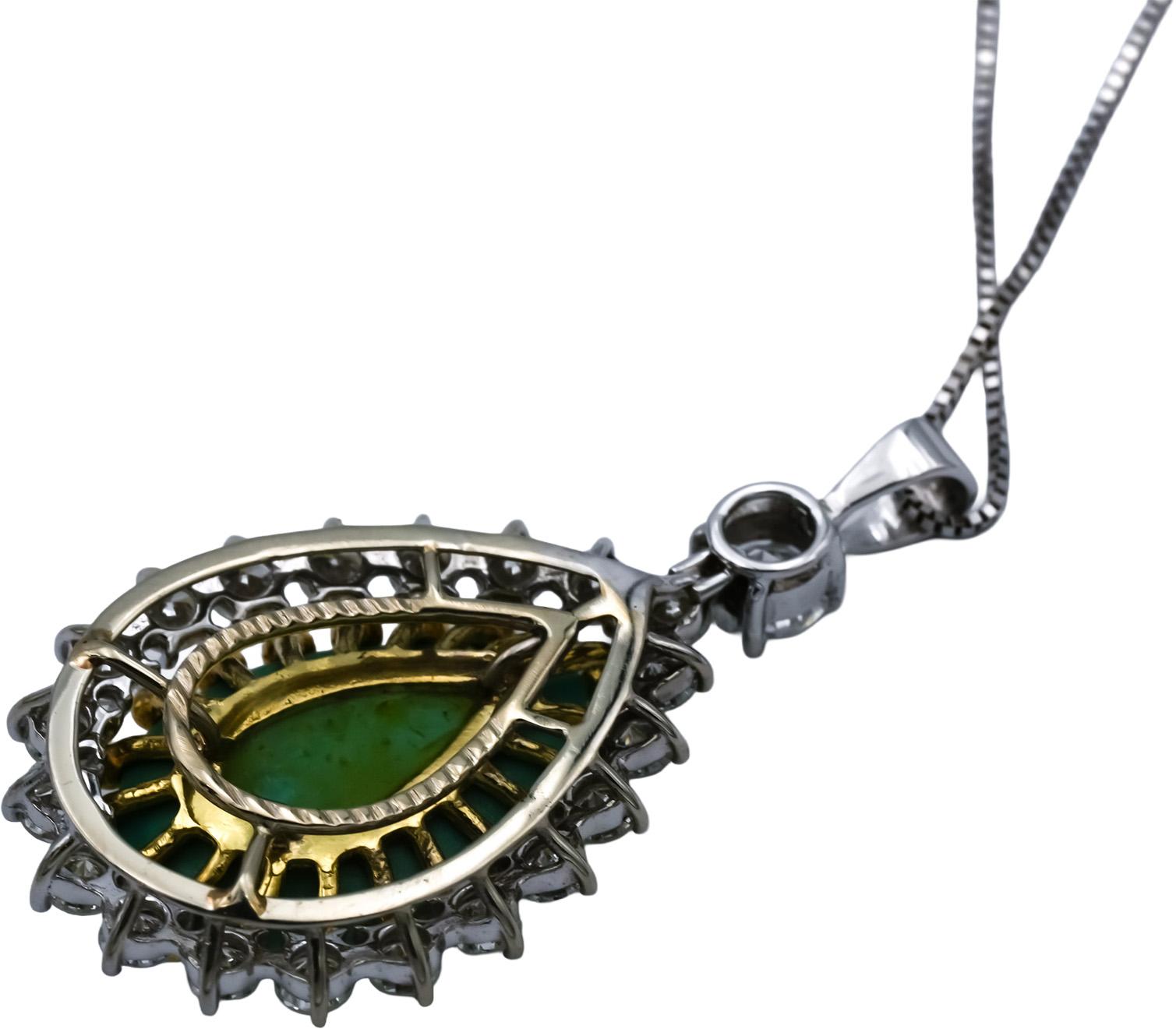 14k White & Yellow Gold VS Diamond Turquoise Statement Pendant Necklace 2.01CT