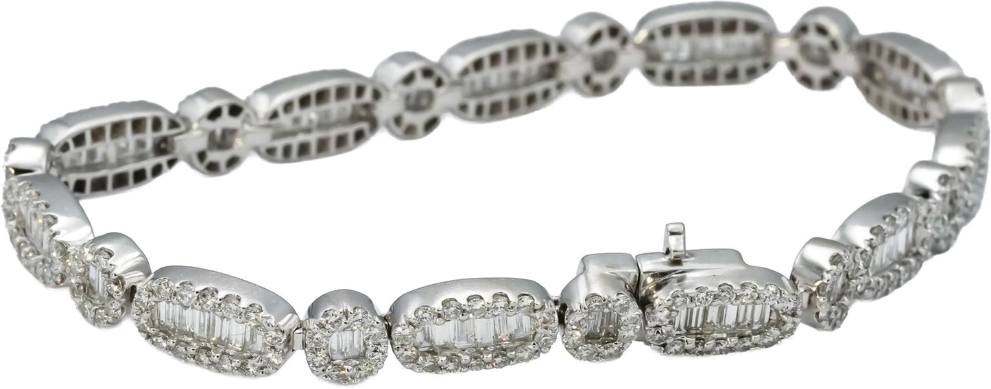 18k White Gold VS Round & Emerald Cut Fancy Link Bracelet 6.0CT