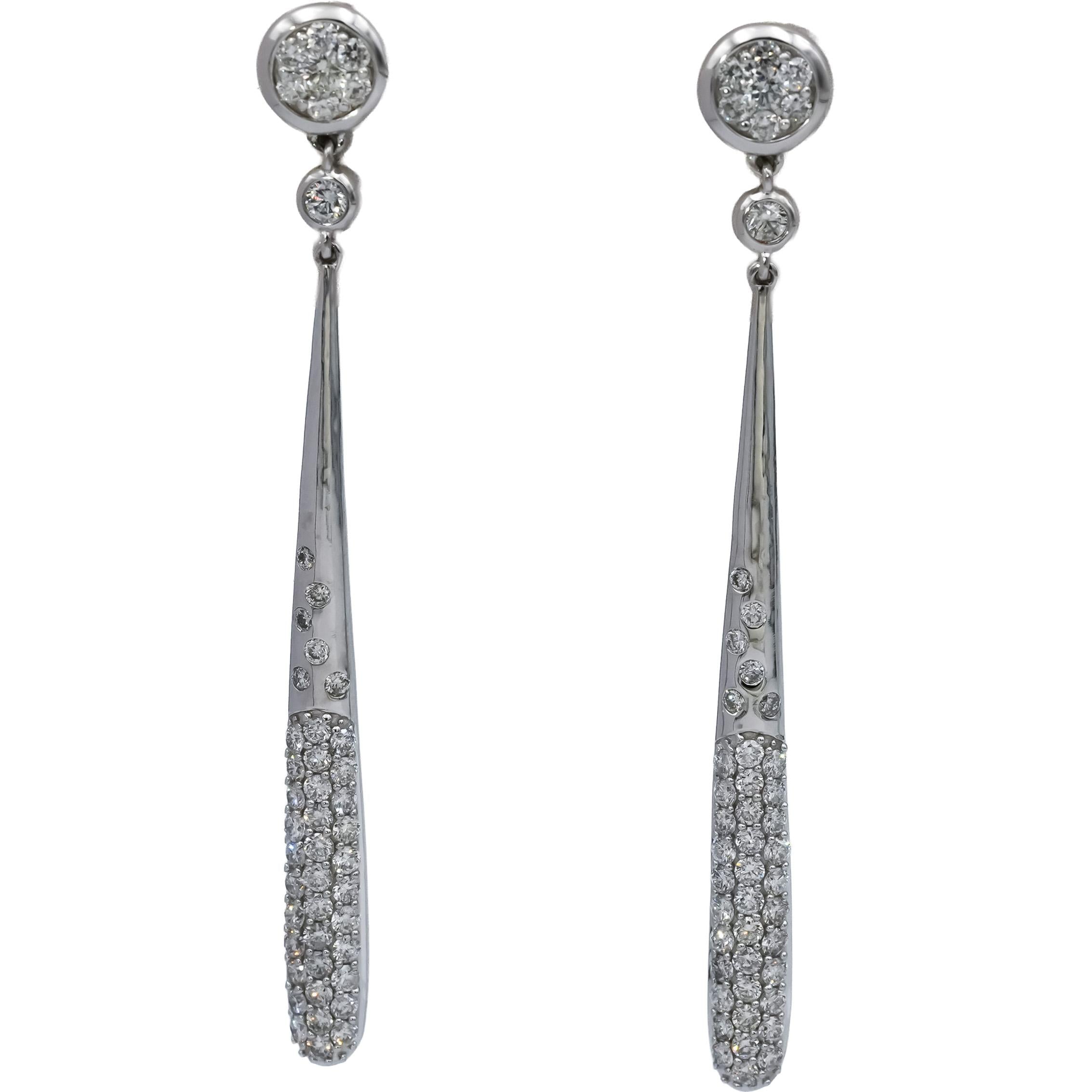 14k White Gold Round Diamond Drop Dangle Earrings 2.0CT