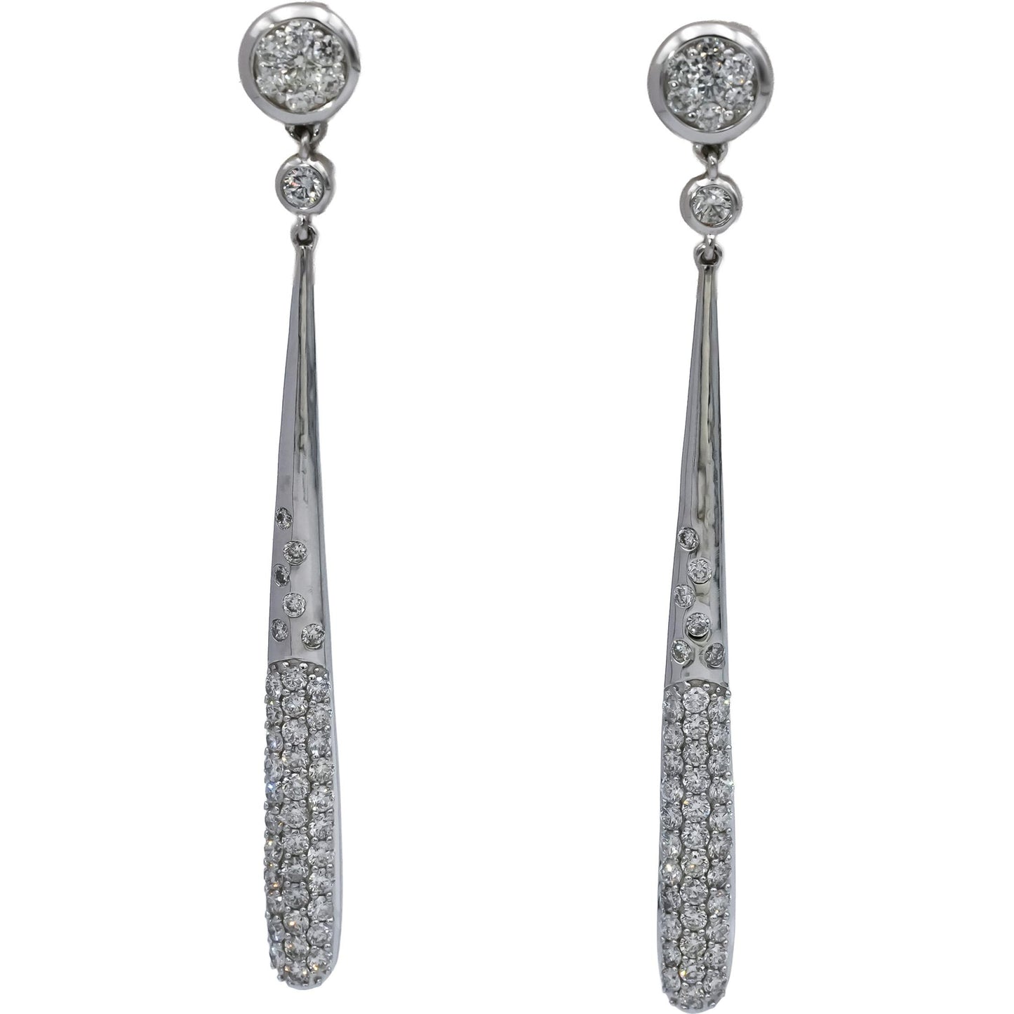 14k White Gold Round Diamond Drop Dangle Earrings 2.0CT