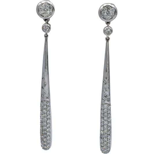 14k White Gold Round Diamond Drop Dangle Earrings 2.0CT