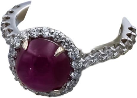 Platinum Cabochon Star Ruby and Diamond Cocktail Ring 5.42CTW Size 6.5