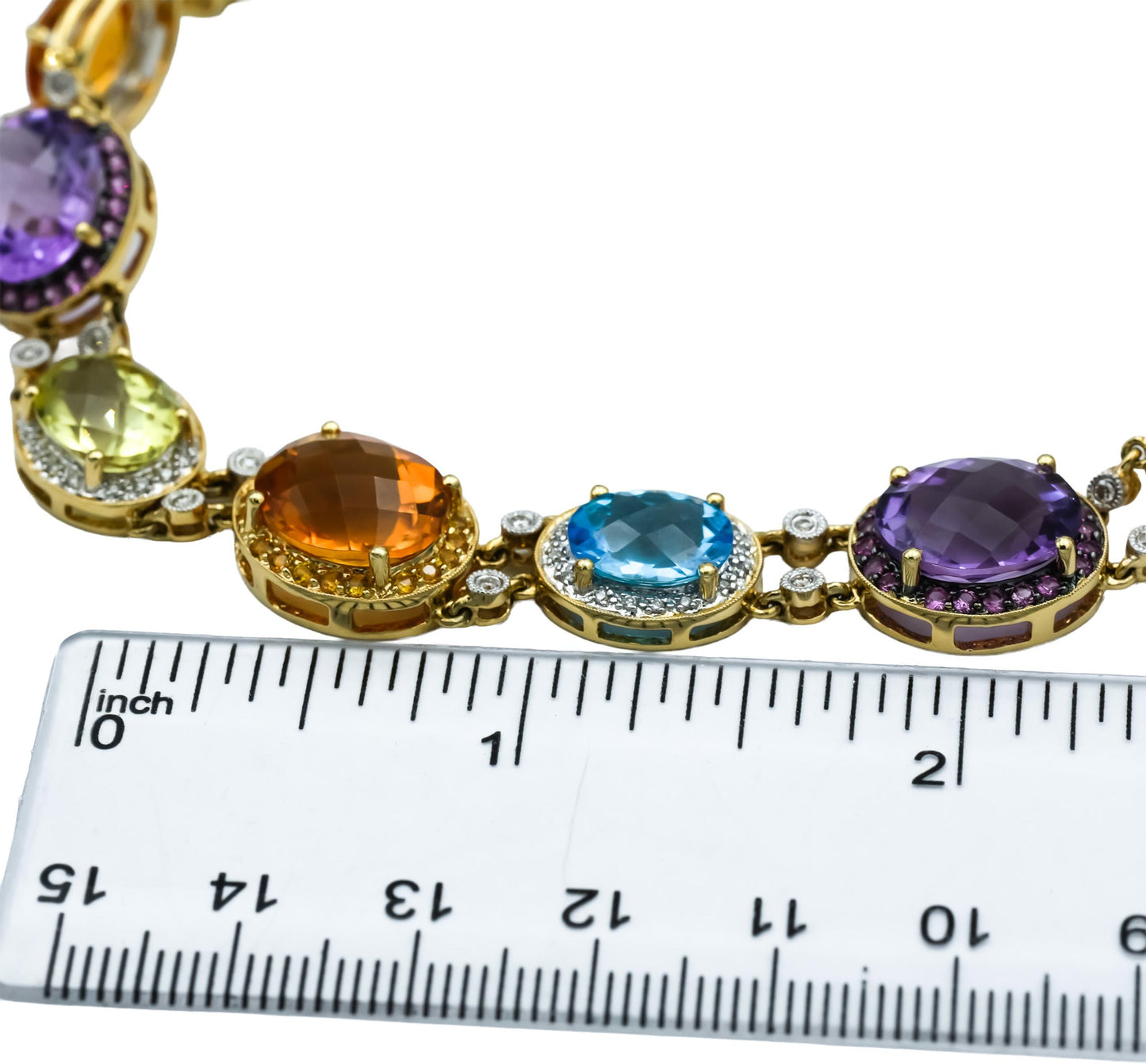 14k Yellow Gold Assorted Gemstone and Diamond Fancy Link Necklace 91.0CTW