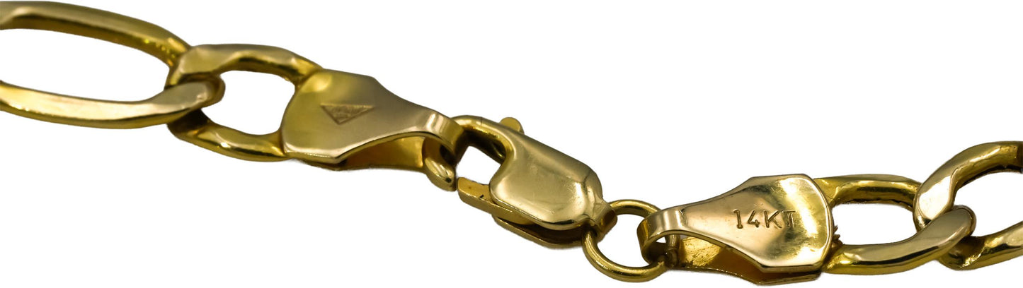 14k Yellow Gold Figaro Link Chain Necklace 24.25 Inches Long