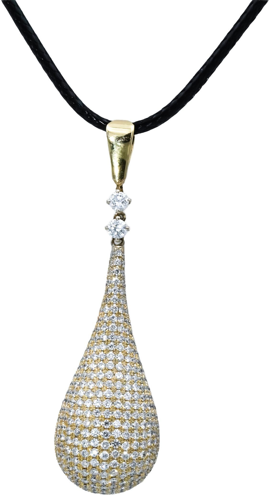 18k & 14k Yellow Gold VS Round Pave Diamond Teardrop Pendant Necklace 3.0CT