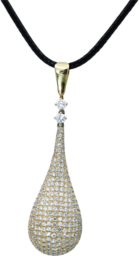 18k & 14k Yellow Gold VS Round Pave Diamond Teardrop Pendant Necklace 3.0CT
