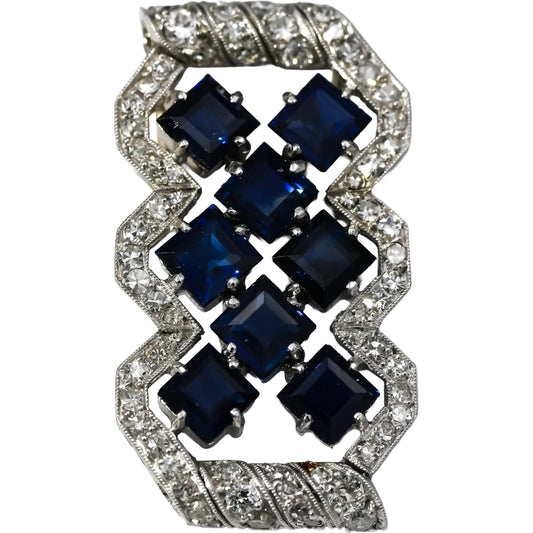 Vintage Antique Platinum VS Diamond and Sapphire Pendant 5.10CT
