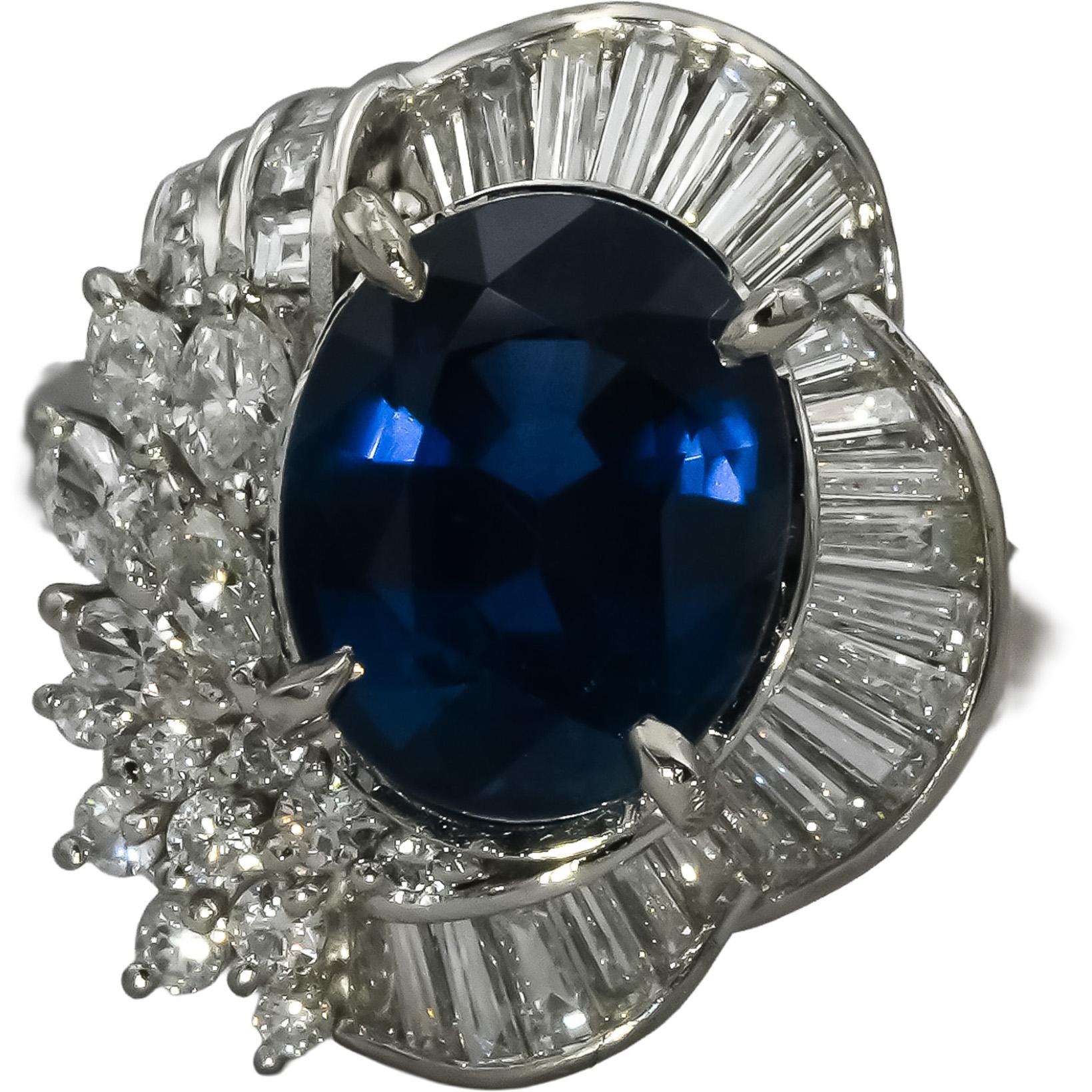 GIA Certified Platinum Sapphire and Diamond Cocktail Ring 4.41CT Size 5.75