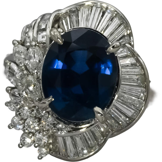 GIA Certified Platinum Sapphire and Diamond Cocktail Ring 4.41CT Size 5.75