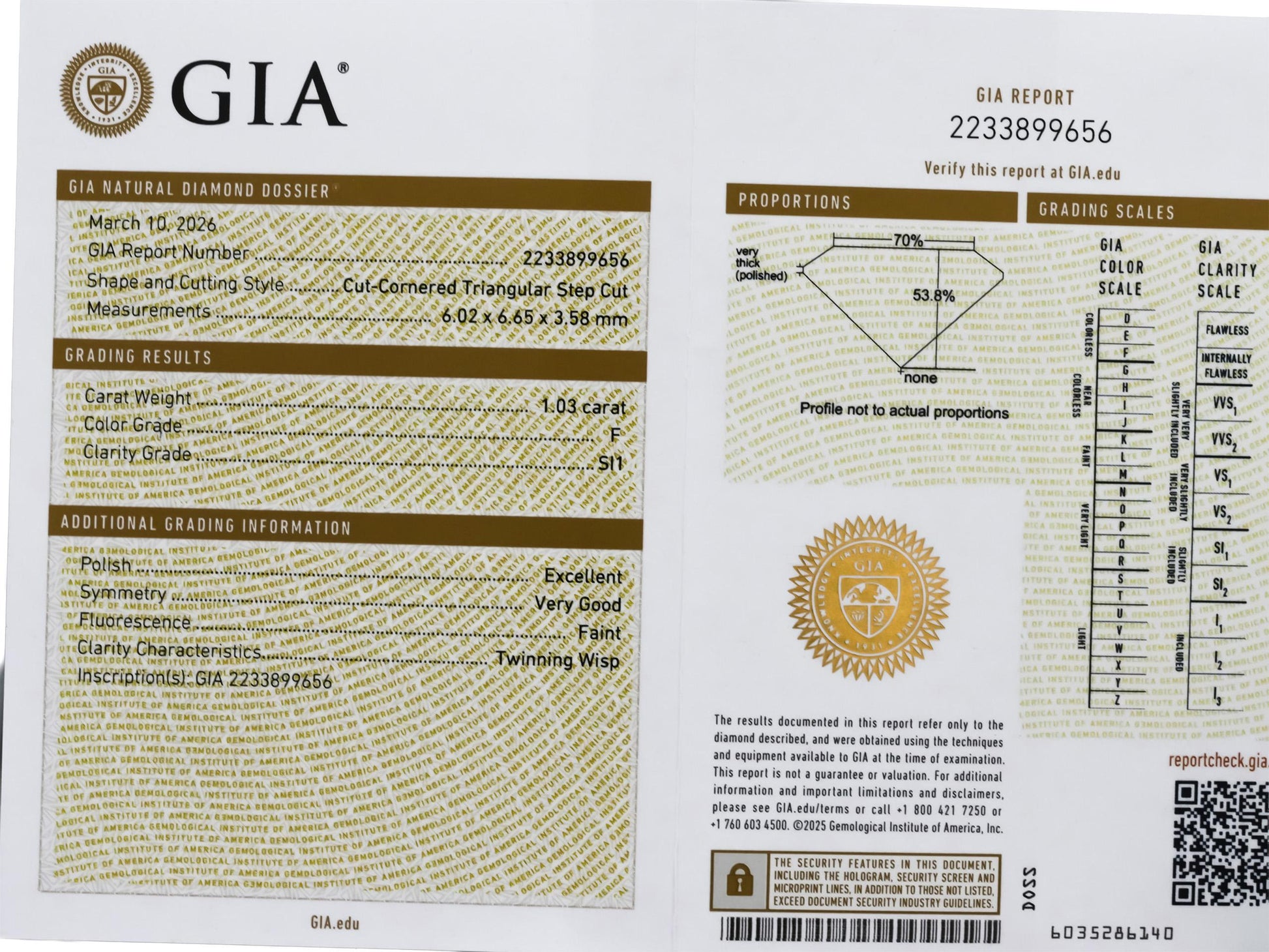 GIA Certified 14k White Gold SI1/F Gold Step Trillion Diamond Necklace 1.03CT