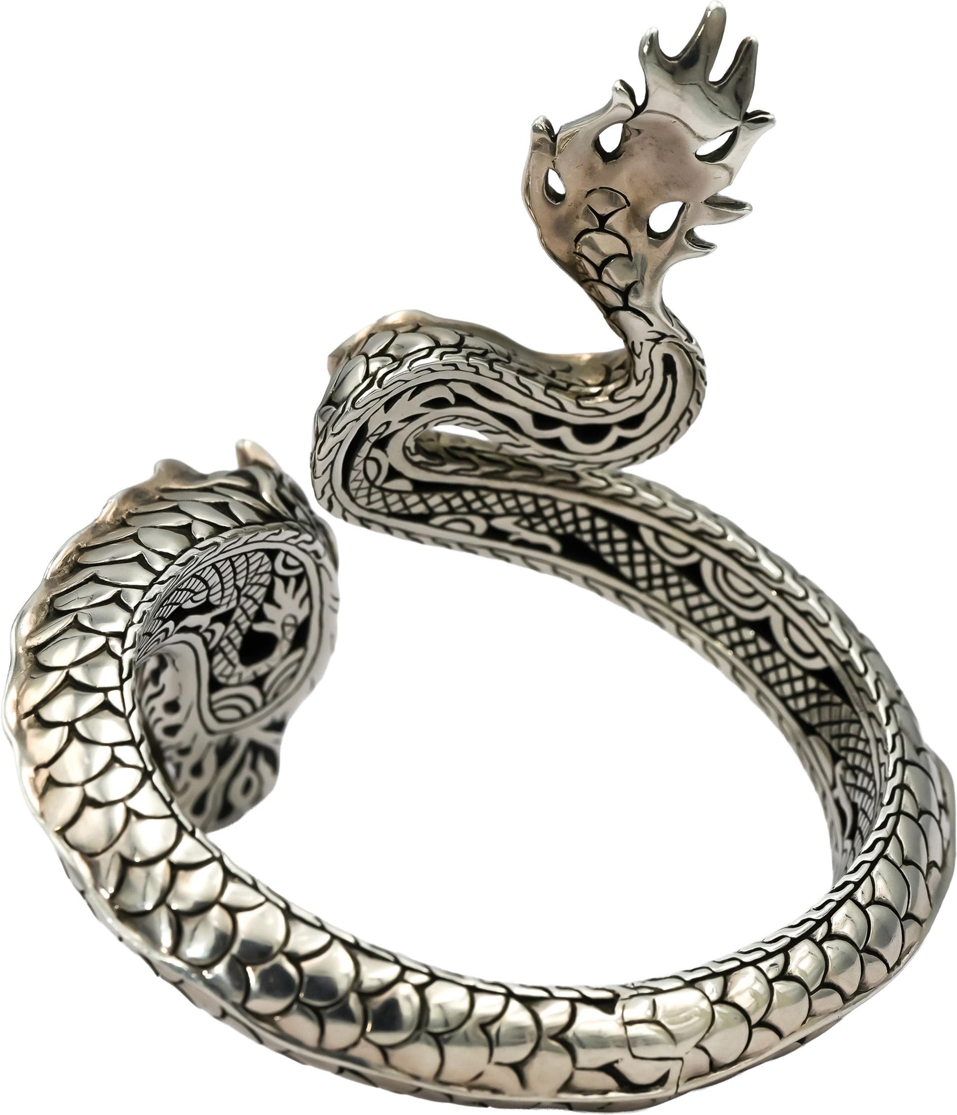 JOHN HARDY Sterling Silver 18k Gold Legends Naga Dragon Cuff Bracelet w/ Pouch
