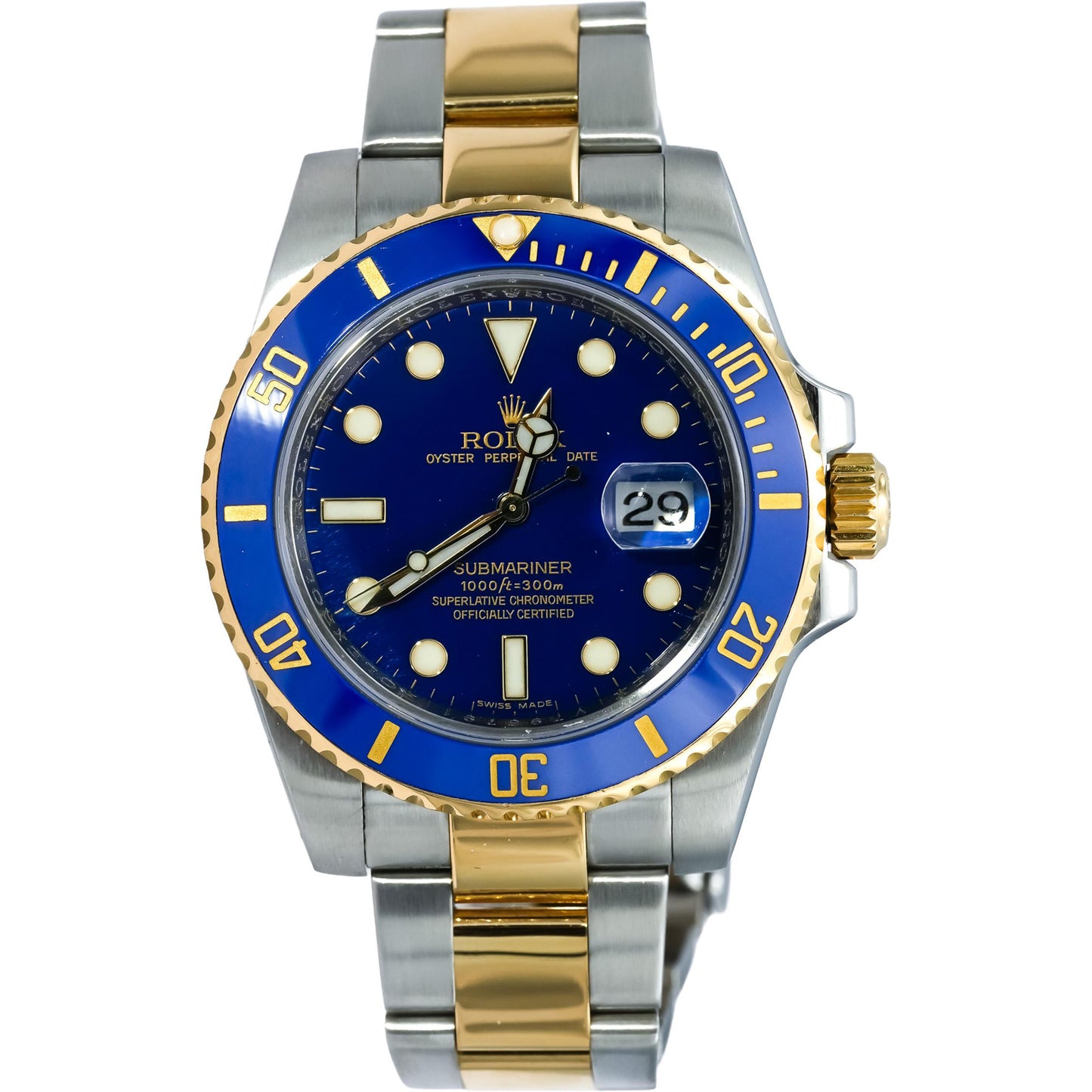 ROLEX 18k Stainless Steel Submariner Date Blue Dial Automatic Watch Ref 16613
