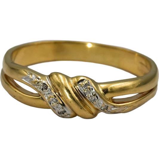 14k Yellow Gold Round Diamond Twist Band Ring 0.05CT Size 9.75