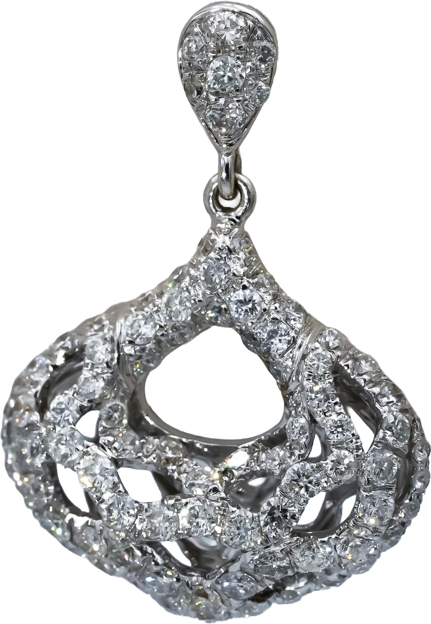 18k White Gold Round Diamond Drop Dangle Earrings 2.0CT