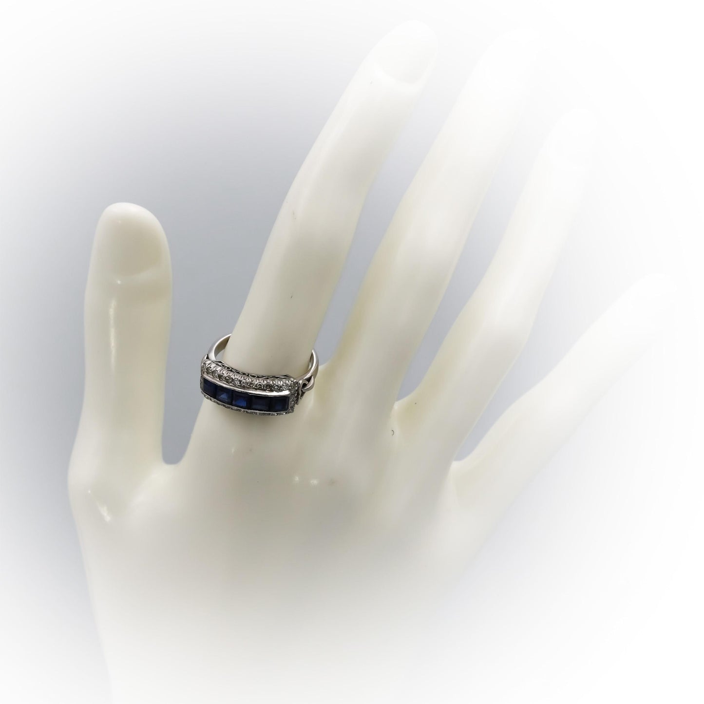 Art Deco Antique 14k White Gold Diamond & Synthetic Sapphire Ring 1.80CT Sz 8