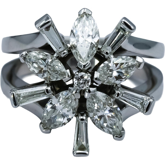 18k White Gold VS Diamond Flower Ring 1.80 - 2.0CT Size 7.75