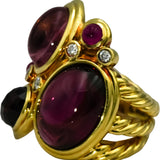 DAVID YURMAN 18k Yellow Gold Tourmaline Garnet Ruby Diamond Mosaic Ring Sz. 5.75
