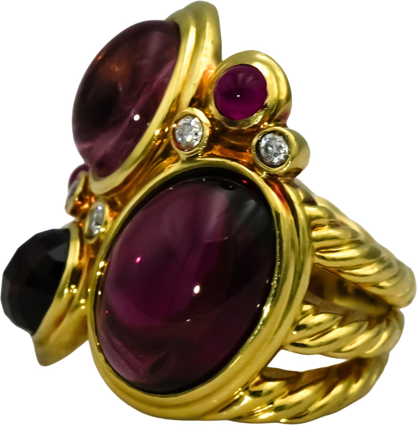 DAVID YURMAN 18k Yellow Gold Tourmaline Garnet Ruby Diamond Mosaic Ring Sz. 5.75